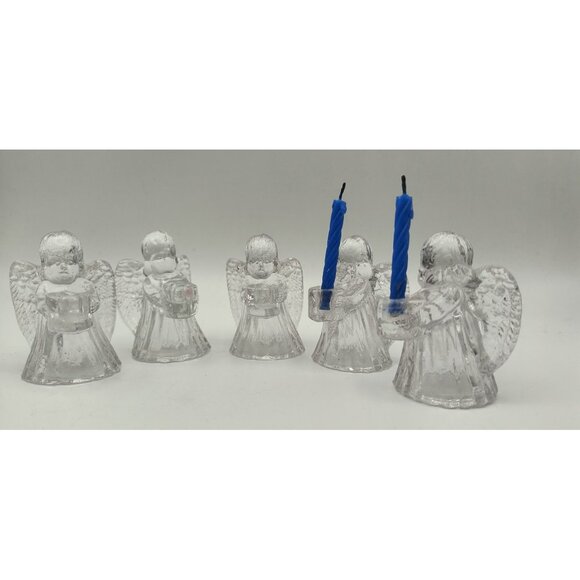 5 Biedermann Mikasa Vintage Clear Glass Angel Candle Holders With Detailed Wings - Picture 5 of 5
